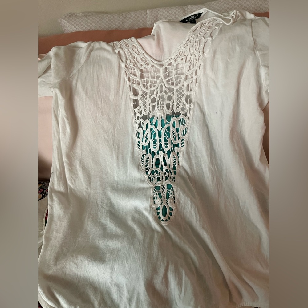 MAKE AN OFFER, NEED TO SELL!! Cream V-neck Tunic with Crocheted Insert